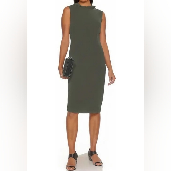 Theory Dresses & Skirts - THEORY Olive Green Stretch Wool Sleevless High Neck Dress, Size 4